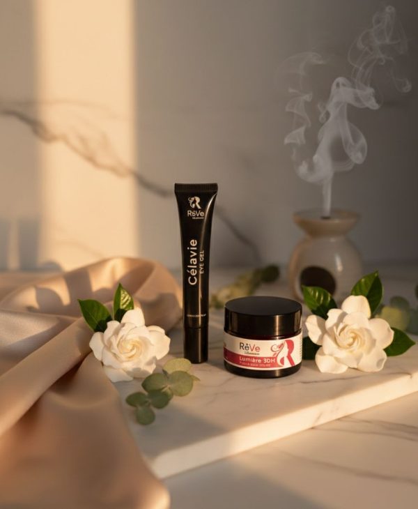 The Essential Ritual Protocol: Ολοκληρωμένο σετ της Rêve Skincare που περιλαμβάνει την αναπλαστική κρέμα προσώπου και τη στοχευμένη κρέμα ματιών.